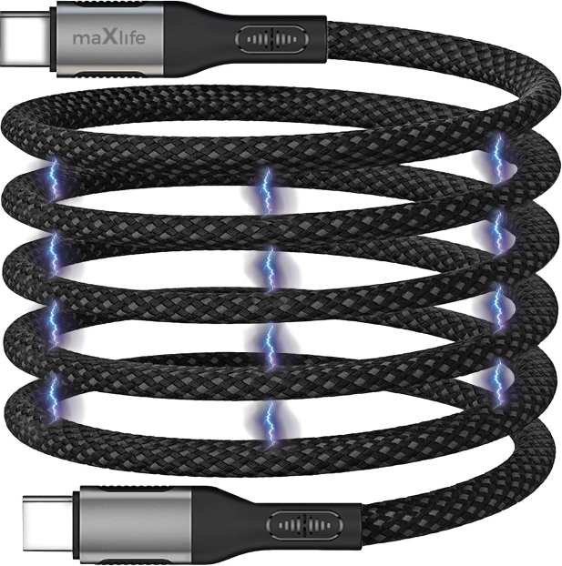 Levně Magnetický kabel Maxlife MXUC-11 USB-C - USB-C 1,0 m 100W černý nylon