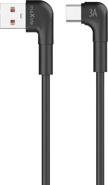 Levně Maxlife MXUC-09 úhlový kabel USB - USB-C 2,0 m 3A černý