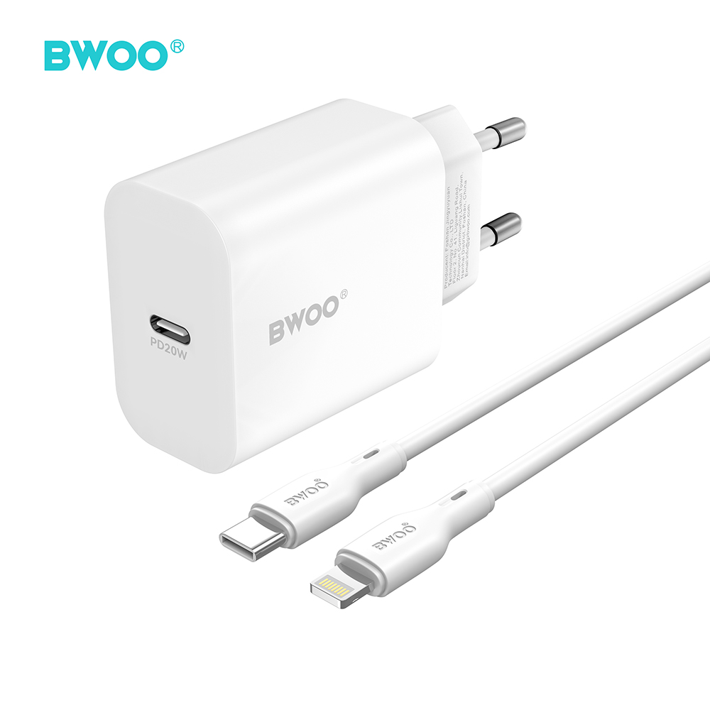 Levně Nabíječka do zásuvky BWOO CDA233 PD 20W 1x USB-C s kabelem USB-C - Lightning bílá