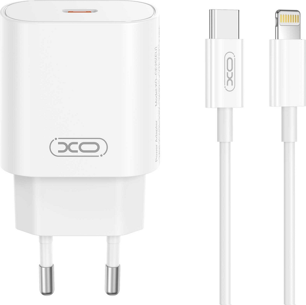 Levně Nabíječka XO CE25 PD 25W 1x USB-C bílá + kabel USB-C - Lightning