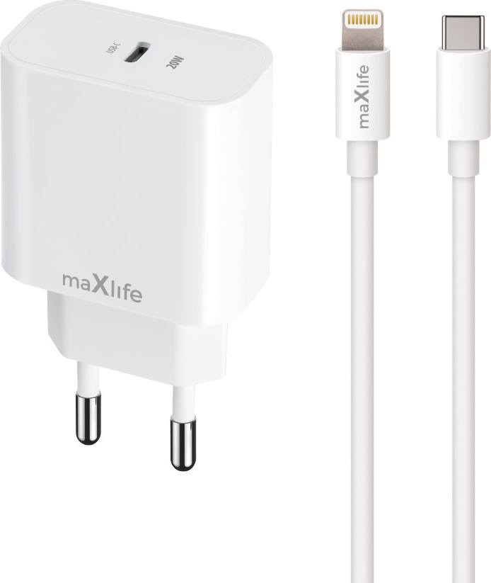 Levně Nabíječka Maxlife MXTC-06-20C PD QC 1x USB-C 20W bílá + kabel USB-C - Lightning 20W