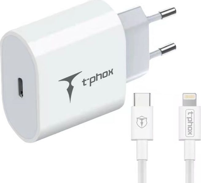 Levně Nabíječka do zásuvky T-PHOX ISPEED 20W USB-C/Lightning kabel bílý