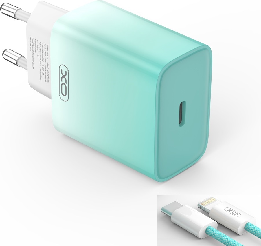 Levně Nabíječka XO CE18 PD 30W 1x USB-C modro-bílá + kabel USB-C - Lightning