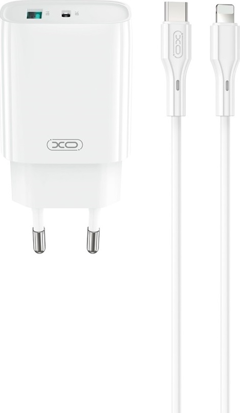 Levně Nabíječka XO CE30 PD 30W 1x USB-C 1x USB bílá + kabel USB-C - Lightning