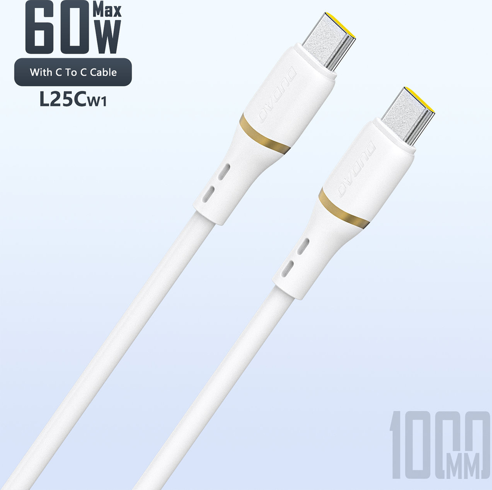 Levně Silikonový kabel Dudao L25C USB-C - USB-C 60W 1m - bílý