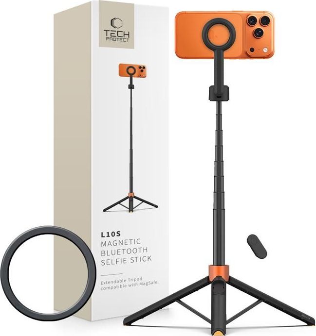 Tech-Protect L10S MagSafe Bluetooth Selfie Stick Tripod selfie tyč a stativ, černo-oranžová
