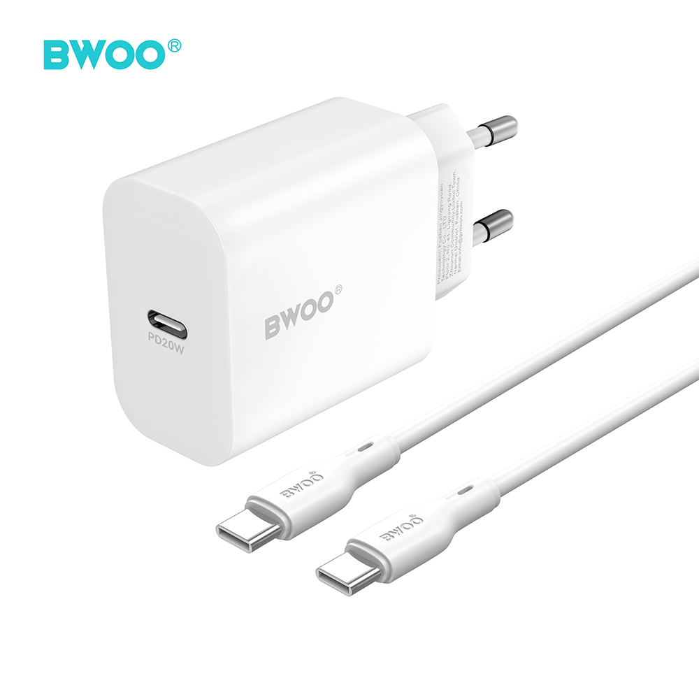 Levně Nabíječka do zásuvky BWOO CDA233 PD 20W 1x USB-C s kabelem USB-C - USB-C bílá