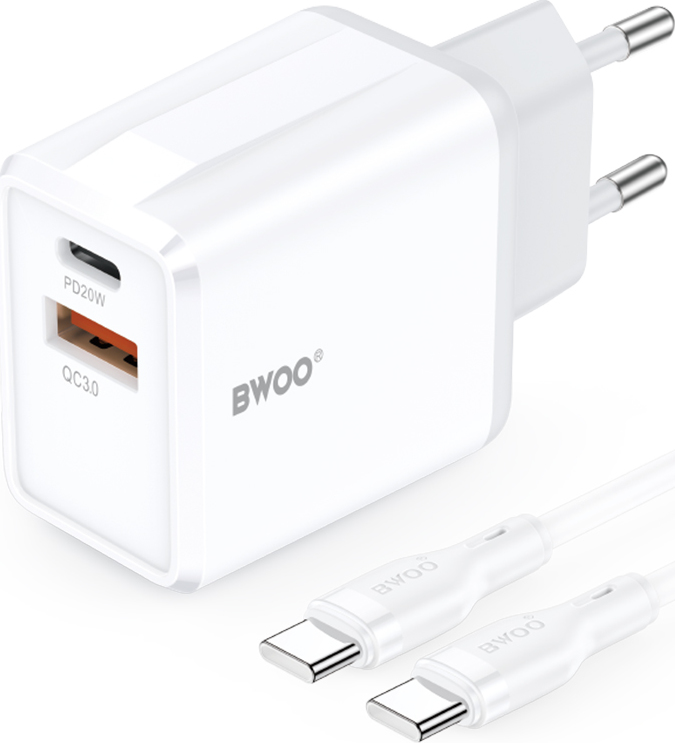 Levně Nabíječka BWOO CDA182 QC 38W 1x USB-A + 1x USB-C s kabelem USB-C 1 m černá