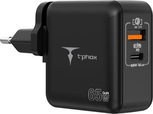 Levně NÁSTĚNNÁ NABÍJEČKA T-PHOX MEGA T-PP09 GAN PD 65W USB/USB-C ČERNÁ