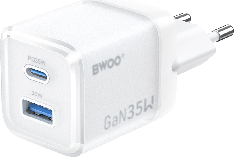 Levně Nabíječka BWOO GaN do zásuvky CDA222 PD 35W 1 x USB 1 x USB-C, bílá