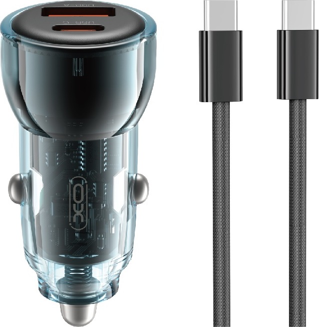 Levně Autonabíječka XO CC60 60W 1x USB 1x USB-C modrá + kabel USB-C - USB-C
