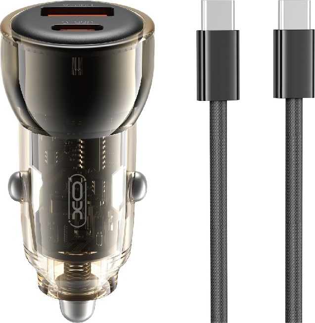 Levně Autonabíječka XO CC60 60W 1x USB 1x USB-C černá + kabel USB-C - USB-C