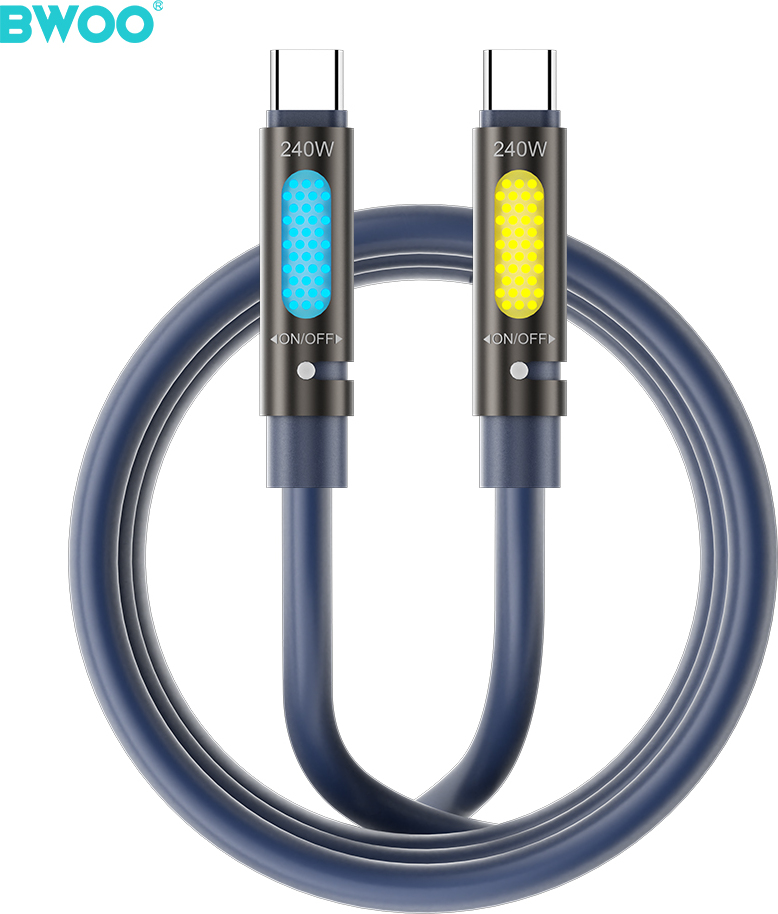 Levně Datový kabel BWOO 240W typu C na typ C s vonnými vlákny a RGB osvětlením, černý X325C-C