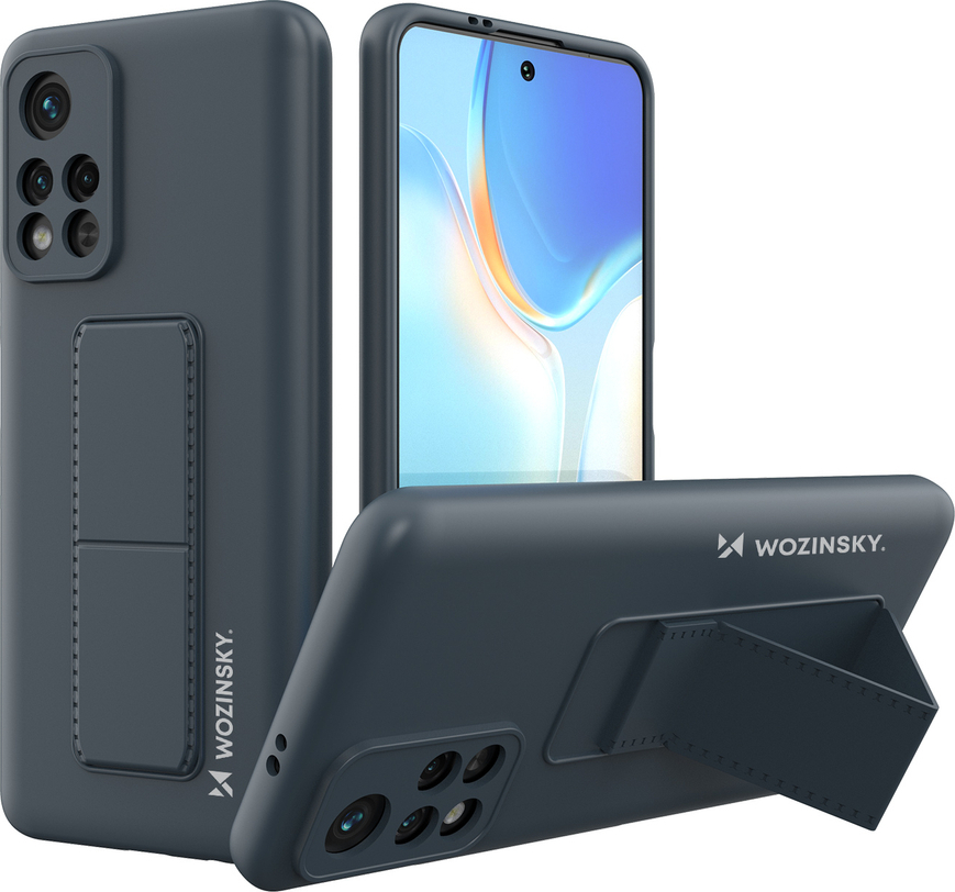 Levně Silikonový kryt Wozinsky Kickstand pro Xiaomi Poco M4 Pro 5G tmavě modrý