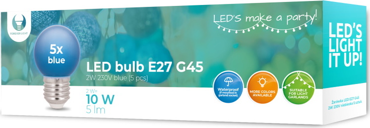 Levně LED žárovka Forever Light E27 G45 2W 230V modrá 5 ks