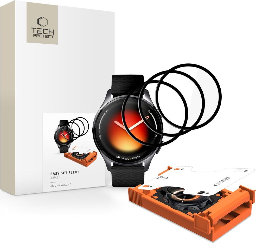 Levně Hybridní sklo TECH-PROTECT EASY SET FLEX+ 3-PACK XIAOMI WATCH 5 BLACK s aplikátorem