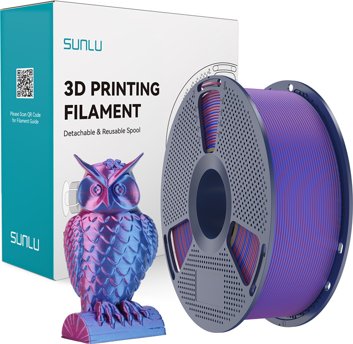 Levně Dvoubarevná filamentová nit Sunlu PLA+ Silk (červená a modrá)