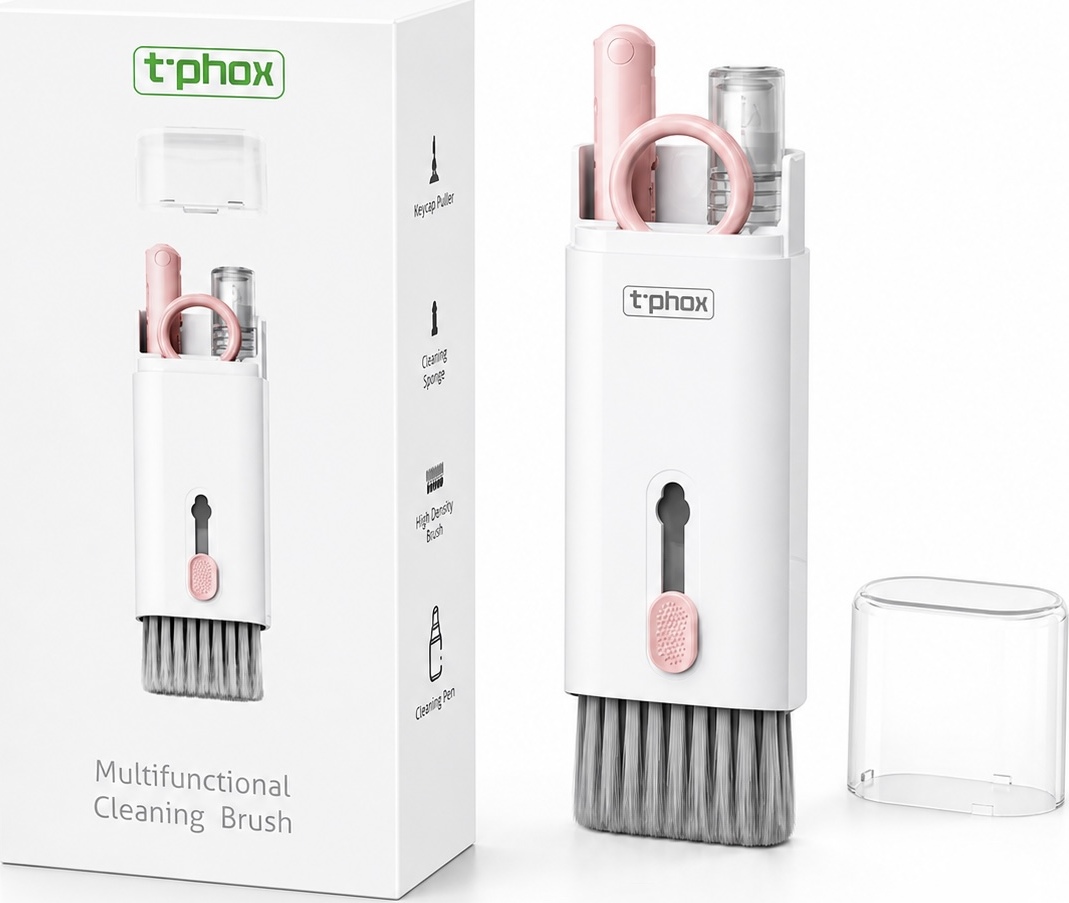 Levně T-Phox multifunkční čisticí sada pro elektroniku 7v1 (sluchátka - AirPods, klávesnice, displeje apod.), růžová