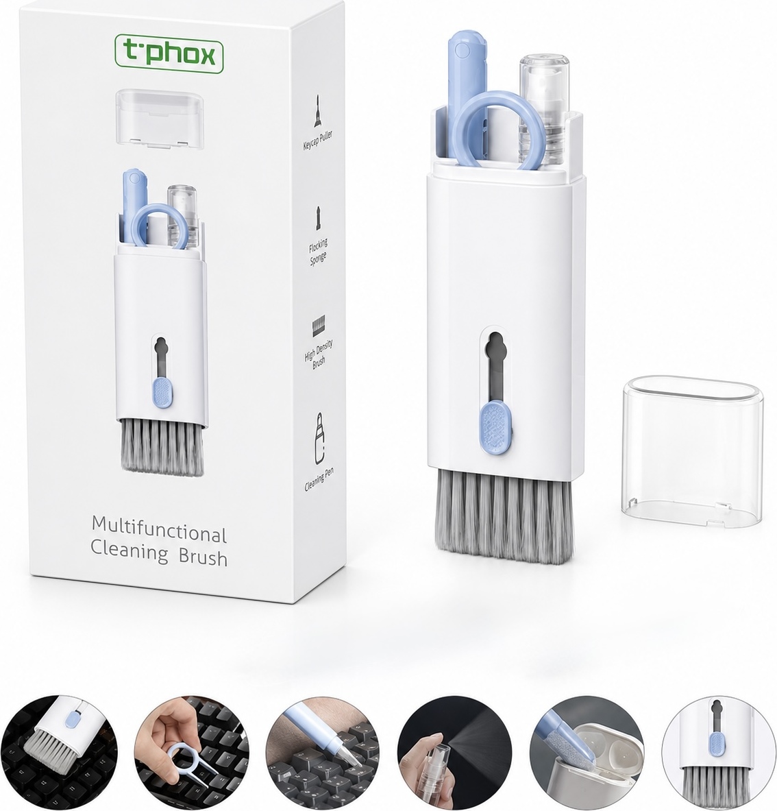 Levně T-Phox multifunkční čistič elektroniky 7v1 (sluchátka - AirPods, klávesnice, displeje apod.), modrý