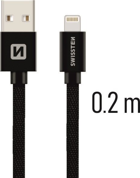 DATOVÝ KABEL SWISSTEN TEXTILE USB / LIGHTNING 0,2 M ČERNÝ
