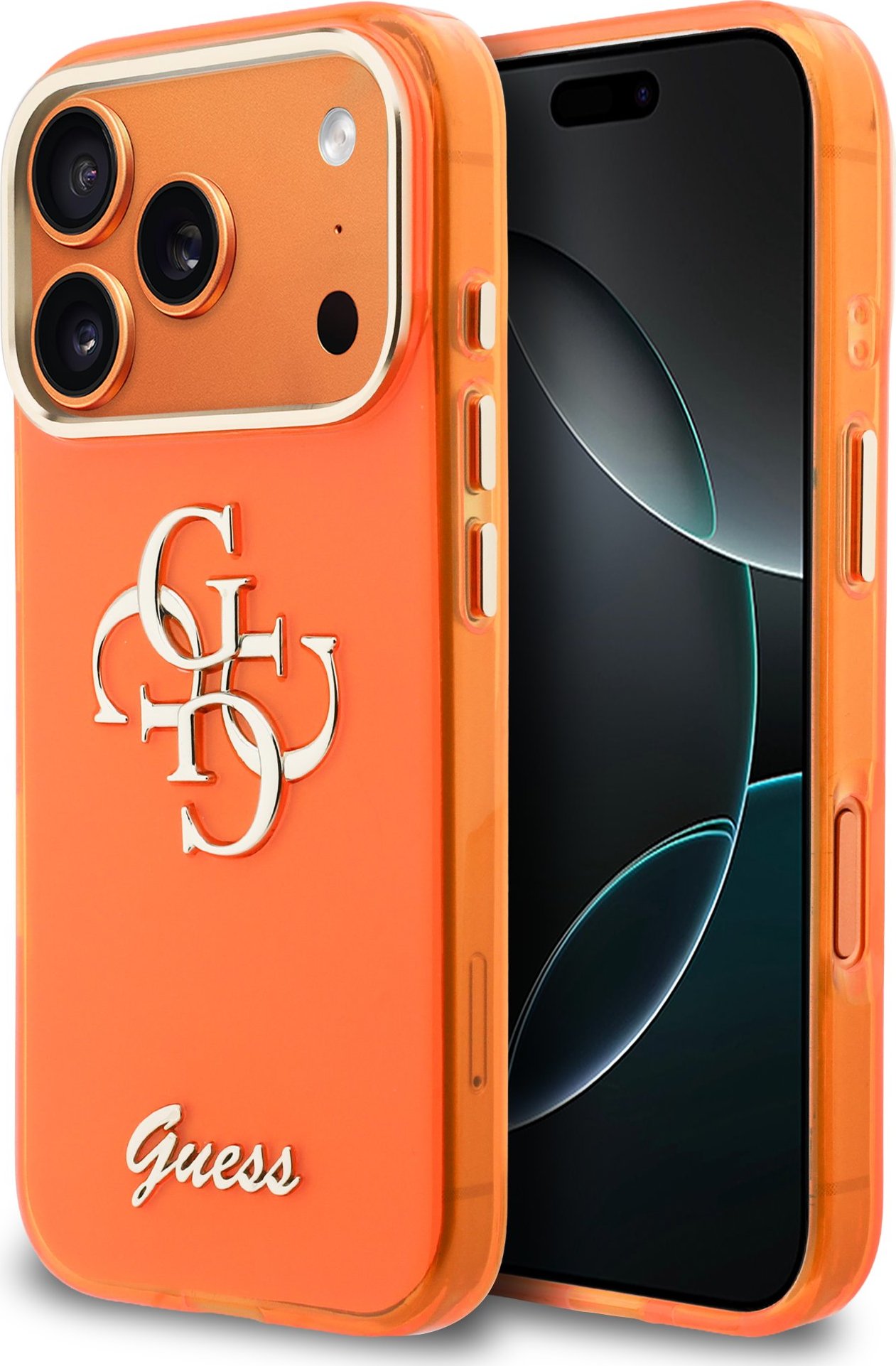 Levně Guess IML 4G Script Metal Logo Zadní Kryt pro iPhone 17 Pro Max Orange