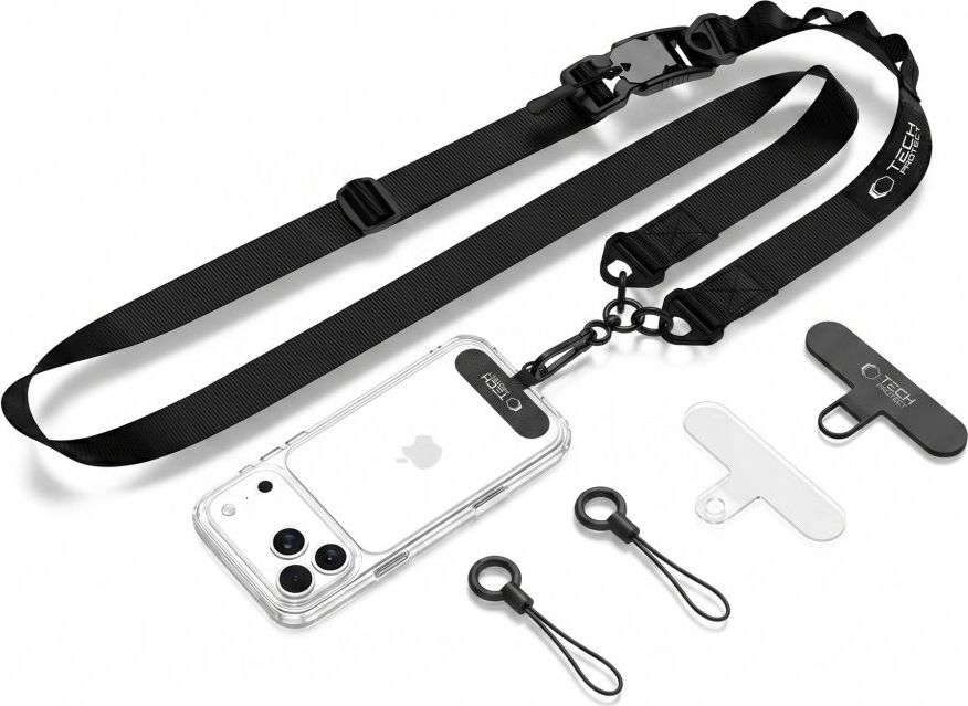 Tech-Protect C9S Rope Crossbody popruh přes rameno na telefon, klíče, AirPods a další – černý