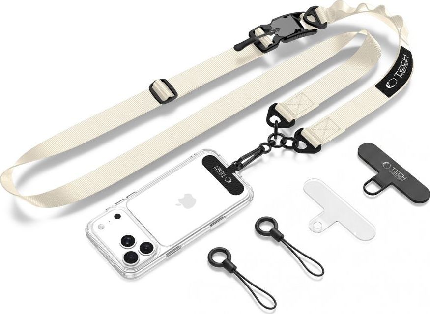 Tech-Protect C9S Rope Crossbody popruh přes rameno na telefon, klíče, AirPods a další – béžová