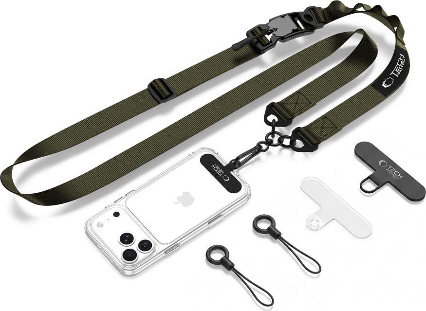 Levně Tech-Protect C9S Rope Crossbody šňůrka na telefon, klíče, AirPods a další, Army Green