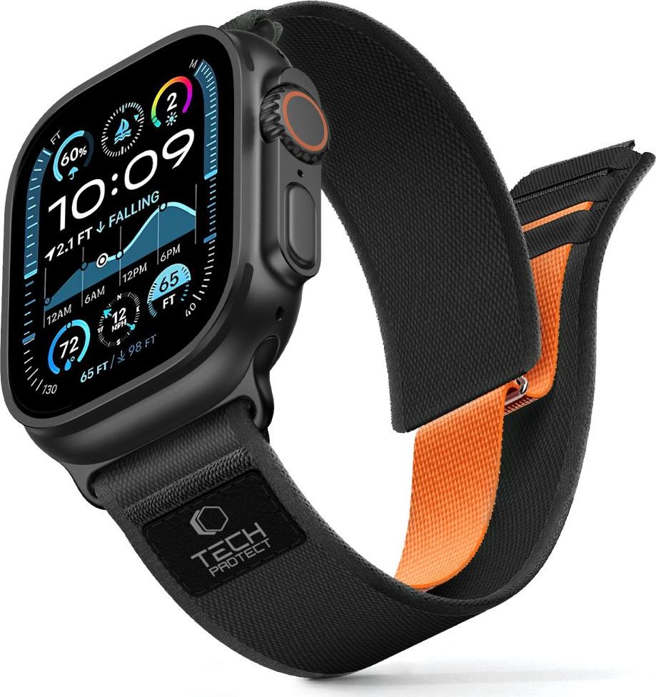 Levně TECH-PROTECT ŘEMÍNEK NYLON ELITE APPLE WATCH 8 / 9 / 10 / 11 / SE / ULTRA (44 / 45 / 46 / 49 MM) BLACK/ORANGE