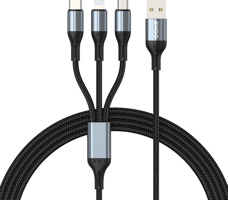 Kabel BWOO 3 v 1 USB - USB-C, Lightning, Micro USB 1m 3A X274 černý