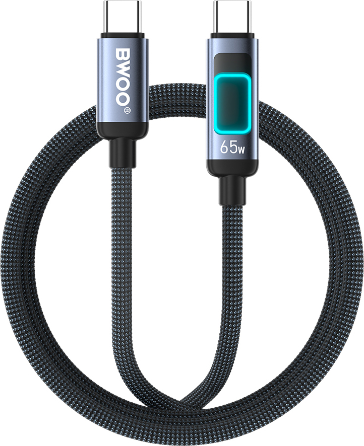 Opletený rychlonabíjecí kabel BWOO X324CC s podsvíceným displejem PD 60W USB-C - USB-C