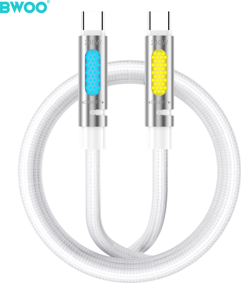 Datový kabel BWOO 240W Super Fast Charging s RGB podsvícením, bílý X325C-C