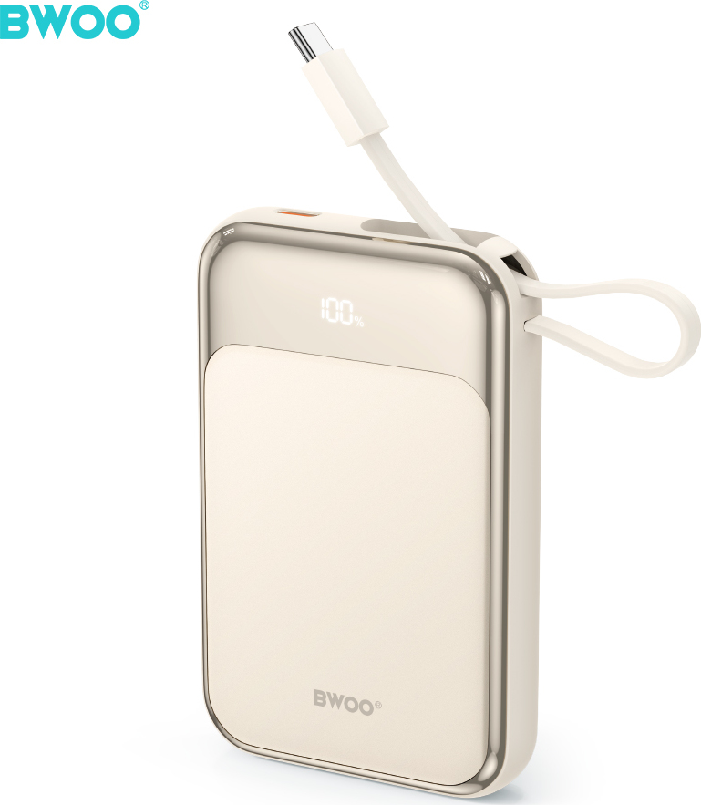Powerbanka BWOO PD 20W 10000 mAh s USB-C kabelem a displejem P80 zlatá