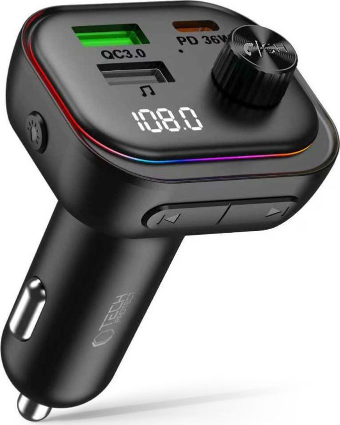 Tech-Protect CC07 3portová autonabíječka 54W PD/QC + Bluetooth FM transmitter, černá