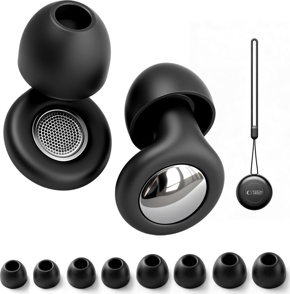TECH-PROTECT QUIETFIT EARPLUGS ochranné špunty do uší na spaní, koncerty, cestování, práci + cestovní pouzdro a nástavce (8ks) - černé