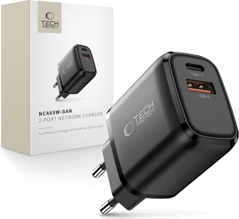 TECH-PROTECT NCA65W-GAN 2-PORT NETWORK CHARGER PD 65W / QC3.0 BLACK