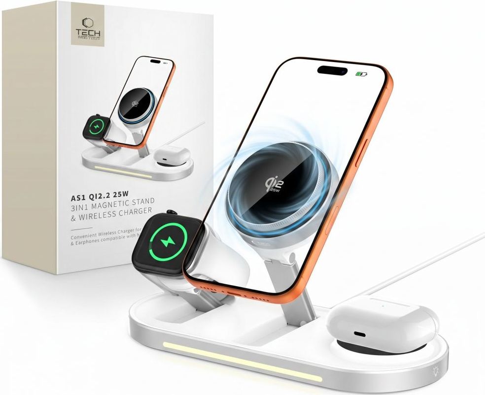Tech-Protect A51 ArcticBoost 3v1 MagSafe bezdrátová nabíječka 25W Qi2.2 s aktivním chlazením, bílá