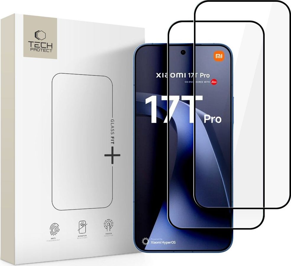 Tvrzené sklo TECH-PROTECT GLASS FIT+ 2 kusy v balení pro Xiaomi 17T Pro černé