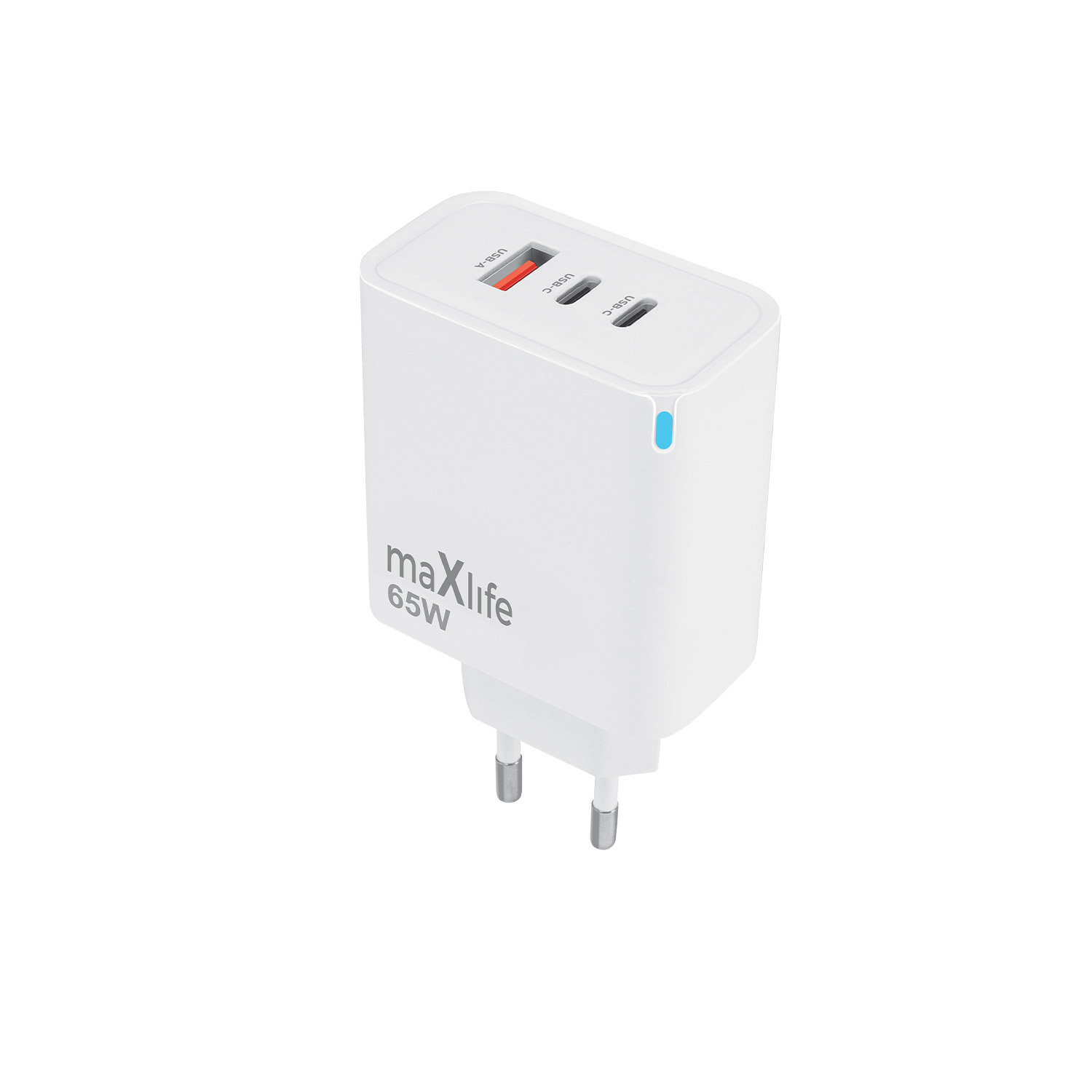 Maxlife MXTC-09-65ACC GaN Rychlonabíječka 65W, 2x USB-C, 1x USB-A, PD, QC, bílá