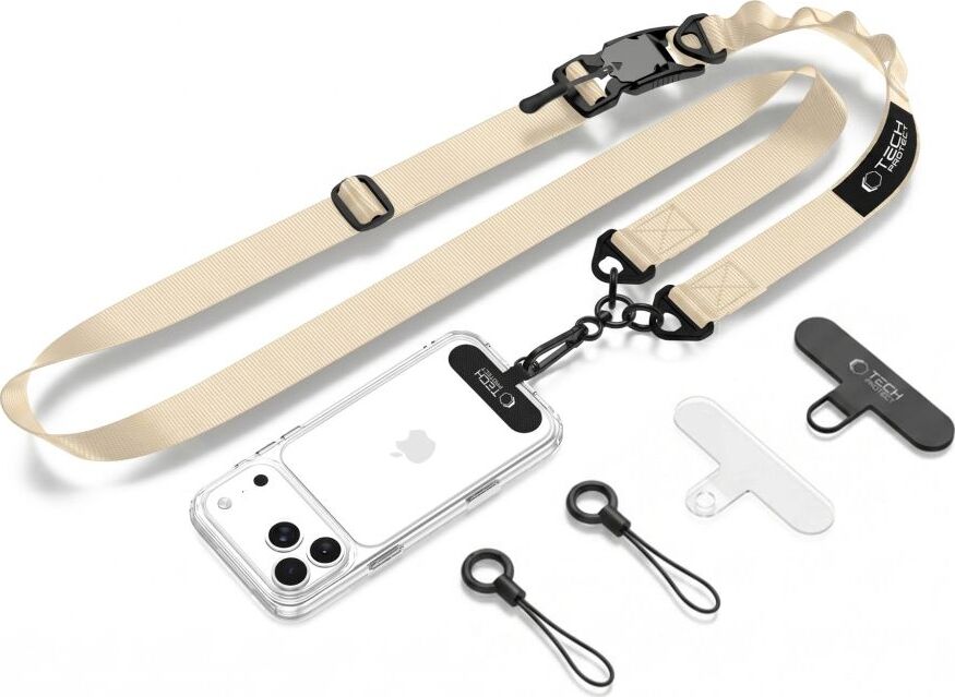Tech-Protect C9S Rope Crossbody popruh přes rameno na telefon, klíče, AirPods a další – sienna béžová