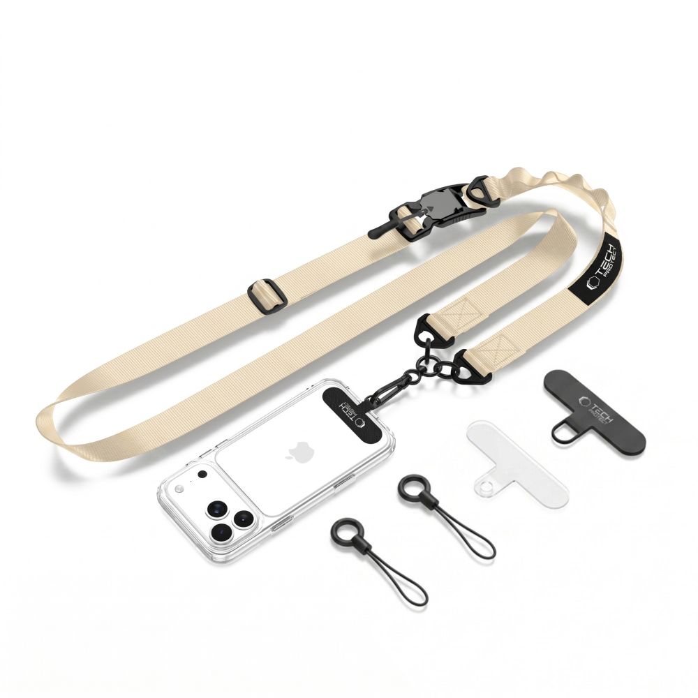 Tech-Protect C9S Rope Crossbody popruh přes rameno na telefon, klíče, AirPods a další – sienna béžová