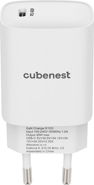 CubeNest 45W GaN USB-C nabíječka s Power Delivery (PD) a PPS E1D3 – bílá