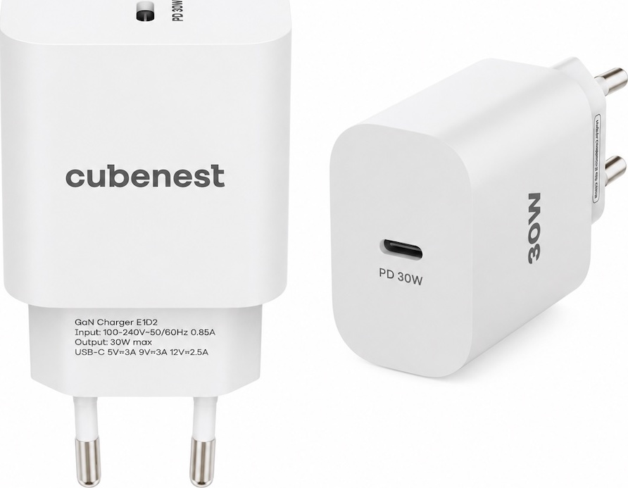 Cubenest PD Adapter E1D2 – 30W USB-C GaN síťová nabíječka s Power Delivery, bílá