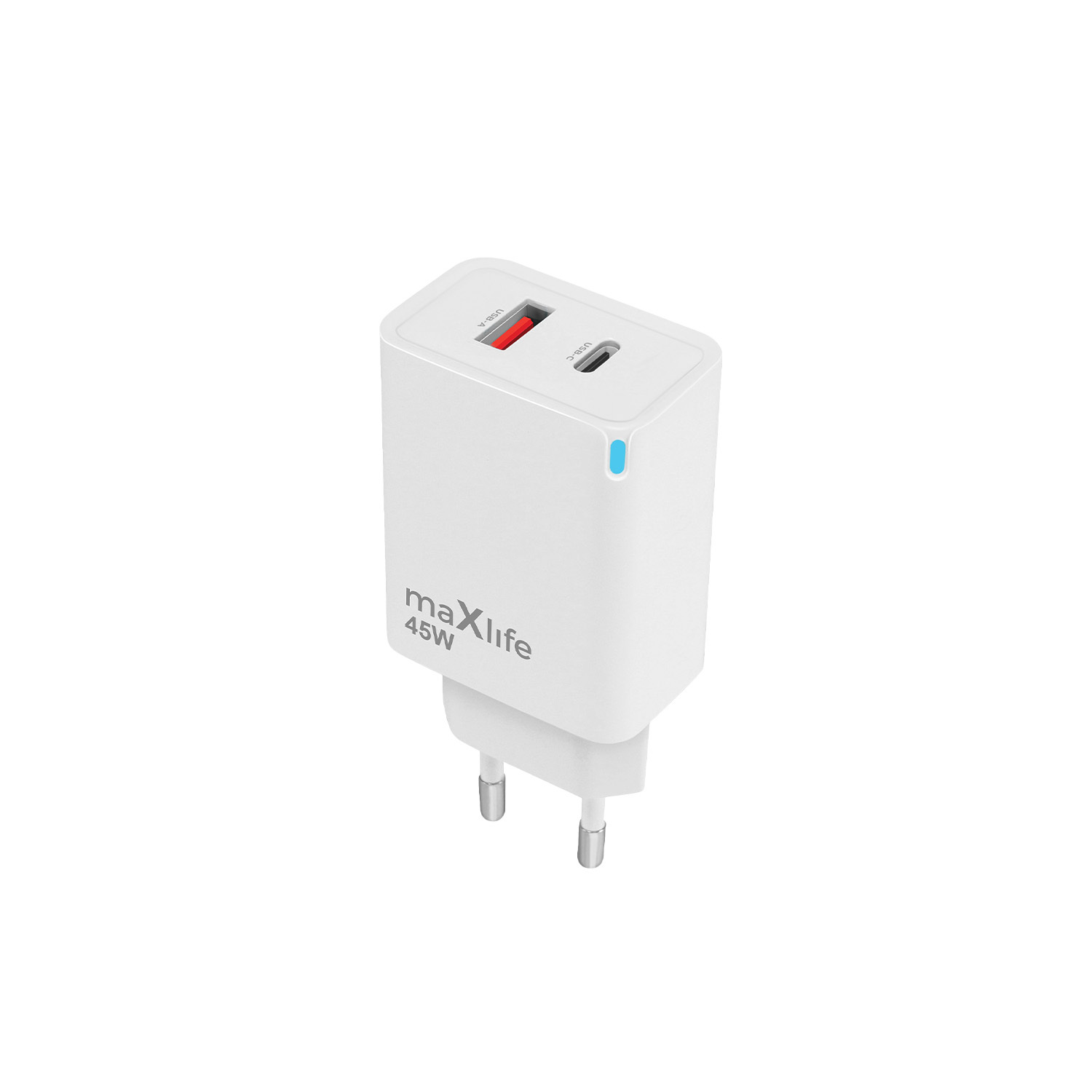 Nabíječka Maxlife MXTC-09-45AC GaN PD QC 1x USB-C 1x USB 45W bílá
