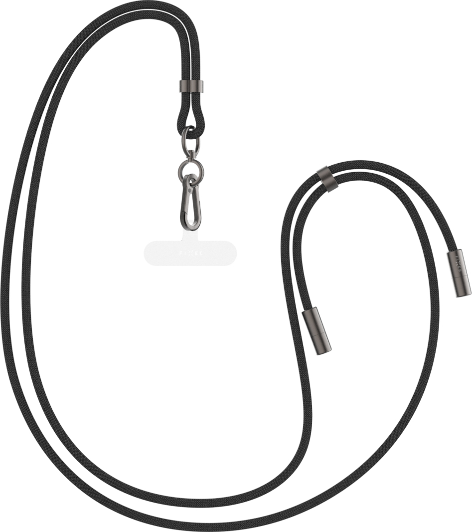 Šňůrka na telefon / Opletený kabel 2v1 FIXED Neck Cable pro telefony se zadním krytem s konektory USB-C/USB-C, 1.6m, PD 60W, 480Mbps, černý