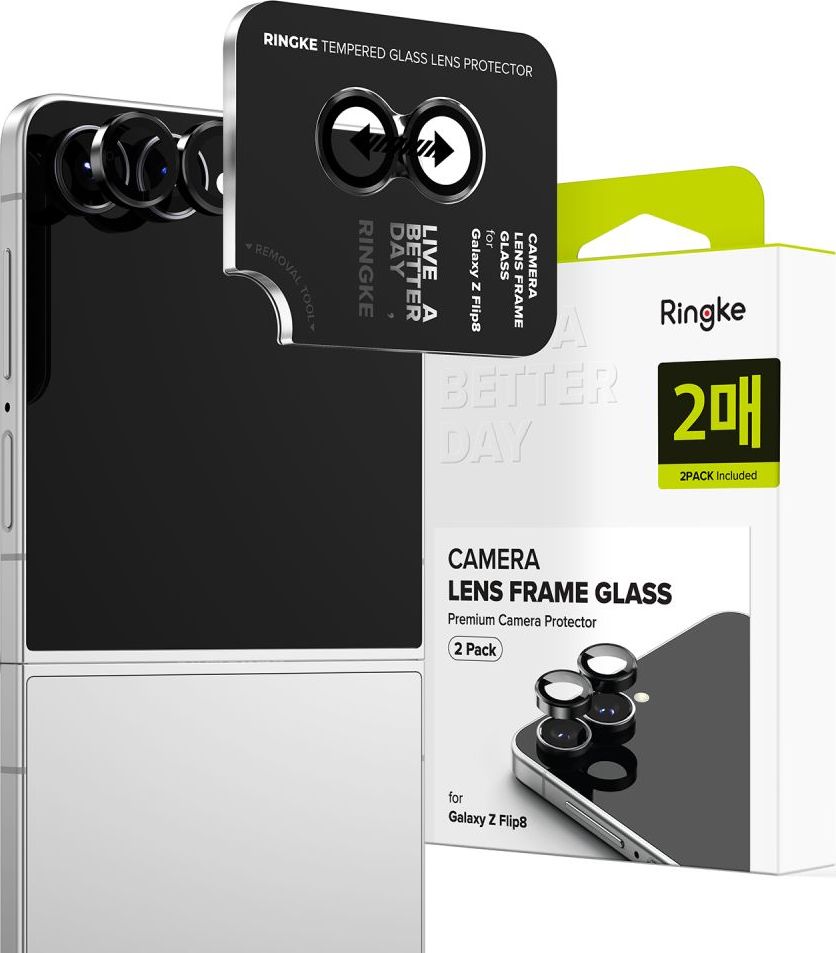 Tvrzené sklo na čočky fotoaparátu RINGKE CAMERA FRAME 2-PACK GALAXY Z FLIP 8 s aplikátorem (2 kusy v balení), černý