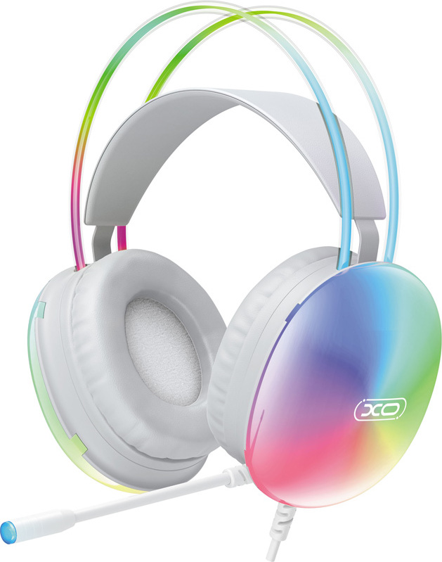 Drátová sluchátka XO GE11 jack 3,5mm - USB-A bílý RGB mikrofon