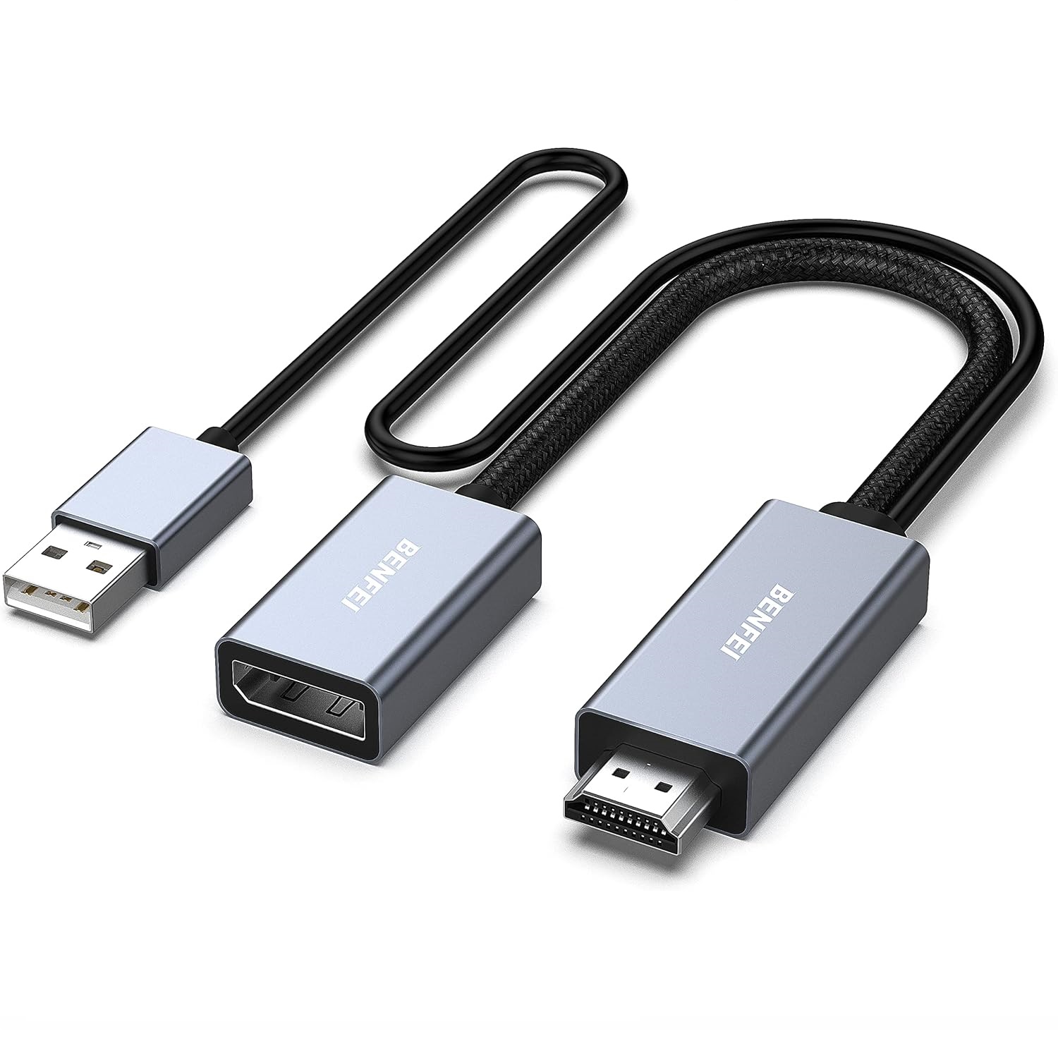 Adaptér BENFEI HDMI na DisplayPort 4K 60Hz 2K 144Hz 1080P 165Hz jednosměrný šedý