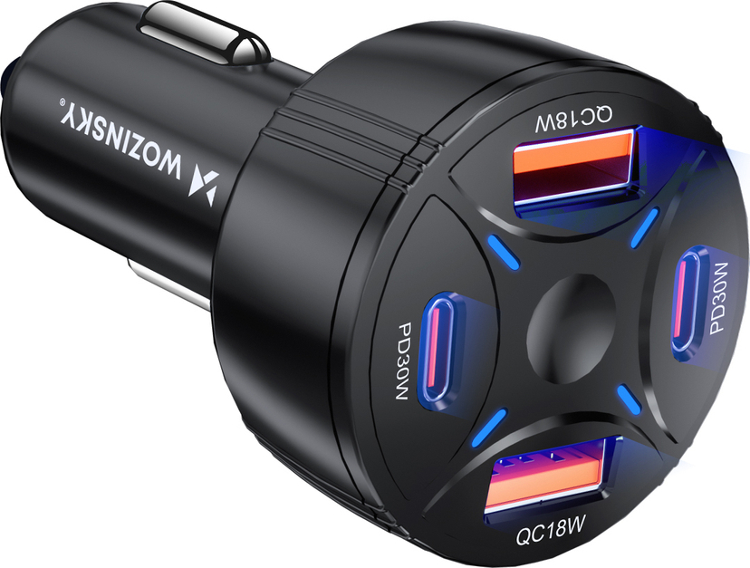 Wozinsky WLS-04 60W nabíječka do auta 2xUSB-C 2xUSB-A - černá