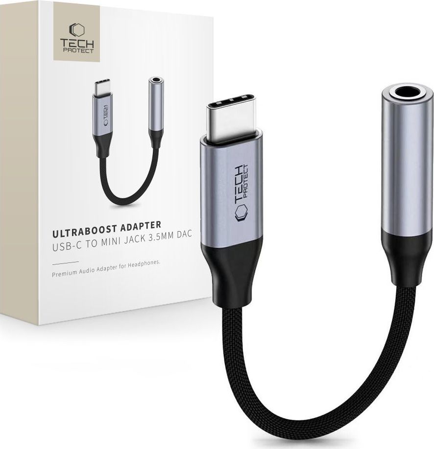 TECH-PROTECT ULTRABOOST ADAPTER USB-C TO MINI JACK 3.5MM DAC IRON GREY